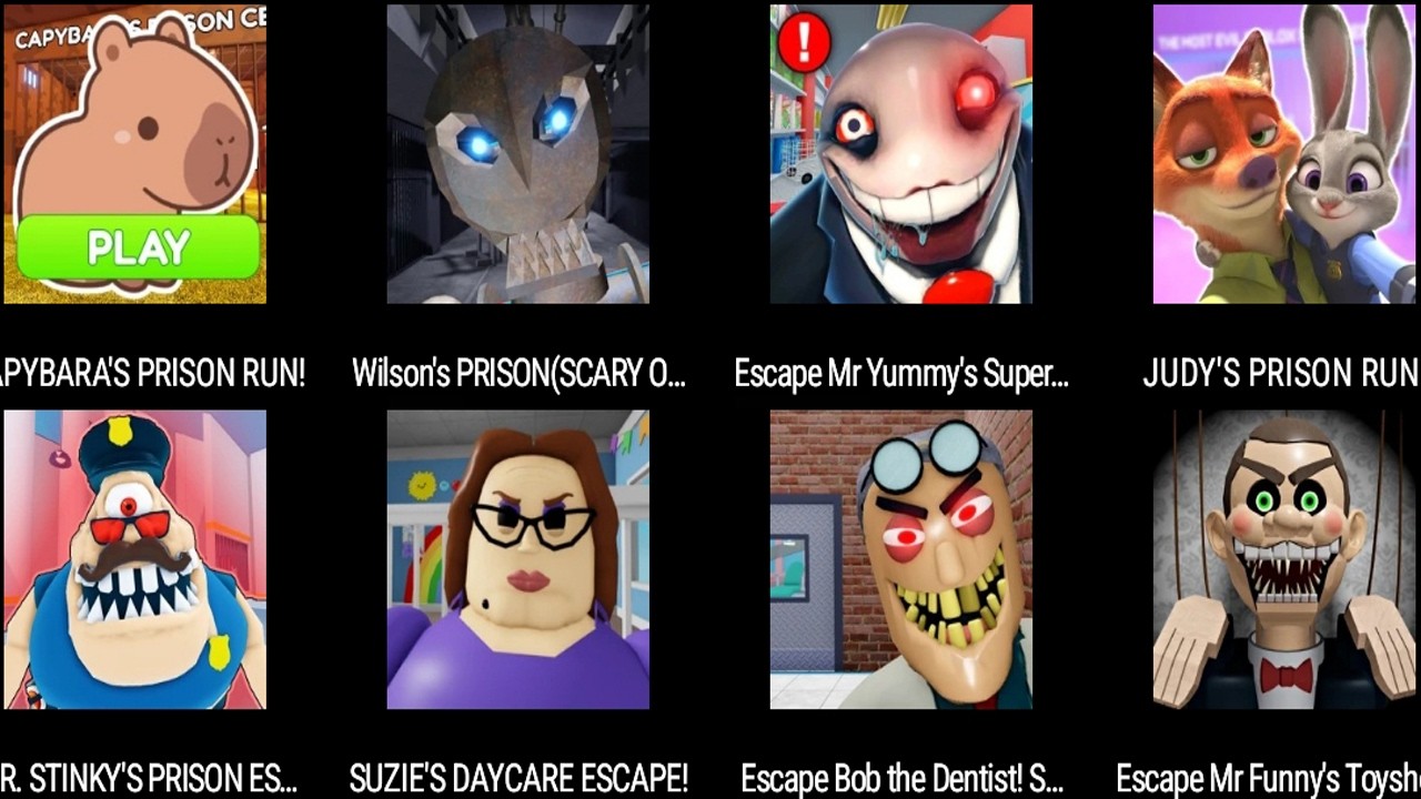 CAPYBARA'S PRISON RUN!,Wilson's PRISON, Escape Mr Yummy's Supermarket Obby!,JUDY'S PRISON RUN! OBBY