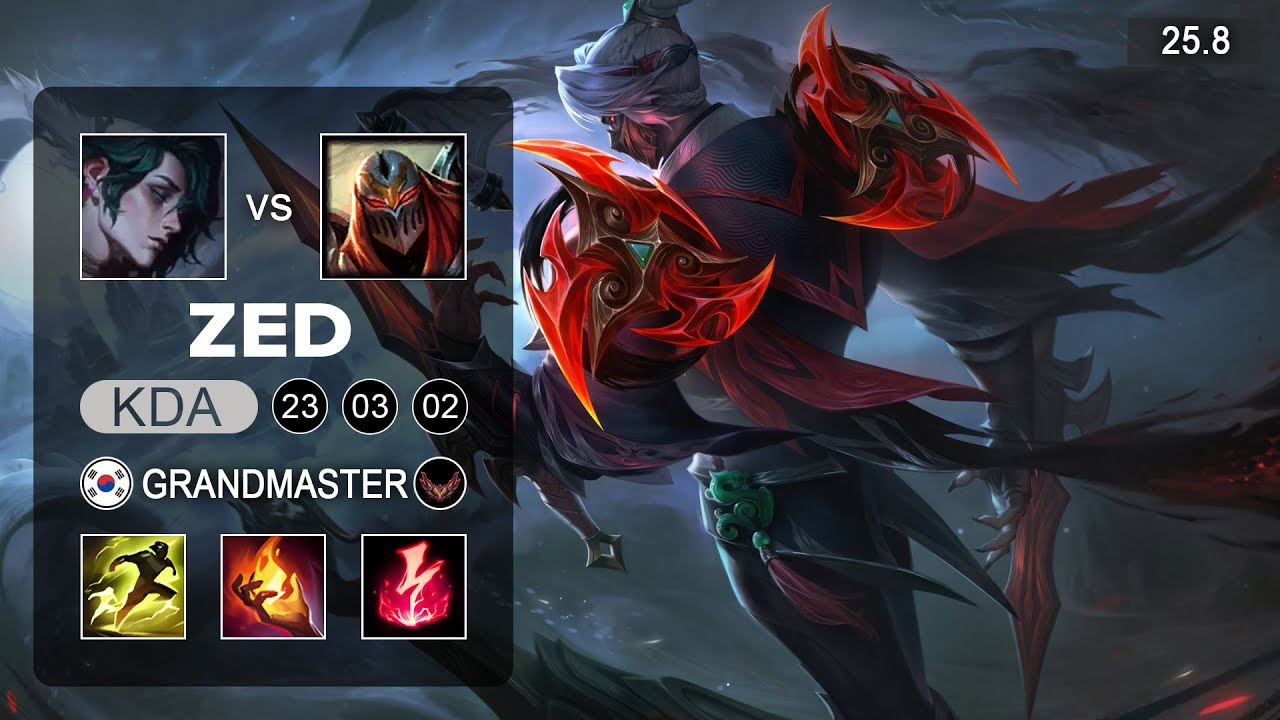 Zed vs Hwei Mid - KR Grandmaster - Patch 25.8 Season 15