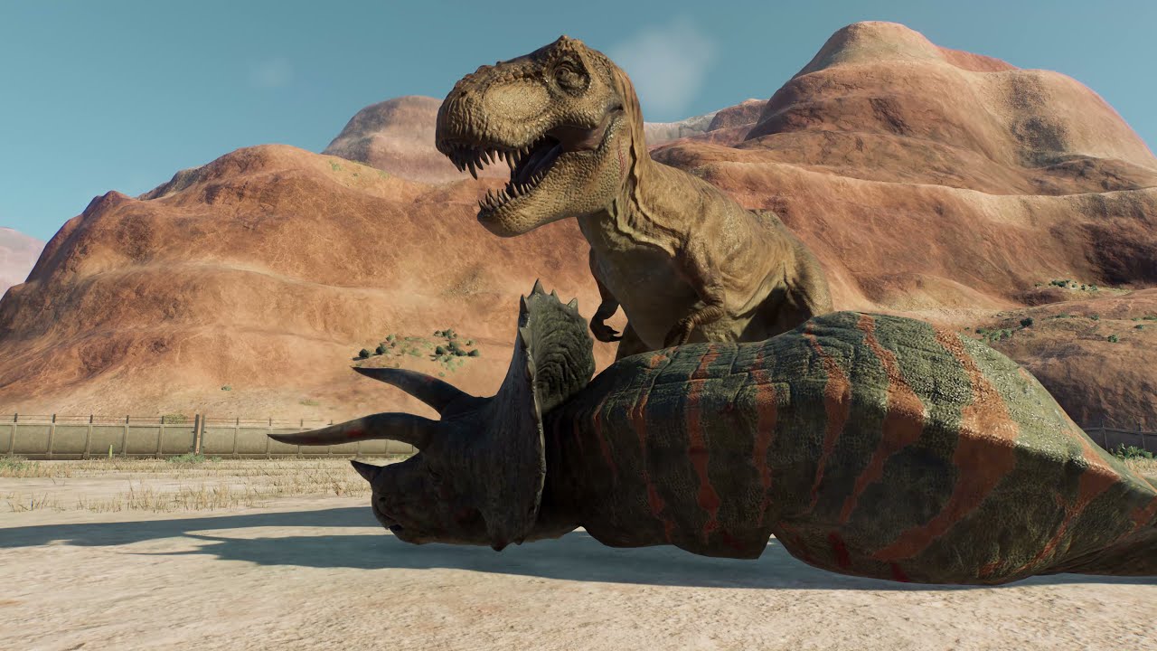 T-REX vs TRICERATOPS & SINOCERATOPS & STYRACOSAURUS - Jurassic World Evolution 2