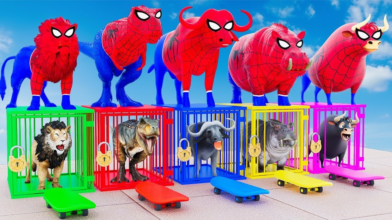 Long Slide Game with Cow Elephant Gorilla Hippopotamus Tiger 3d Animal Game Funny 3dAnimals