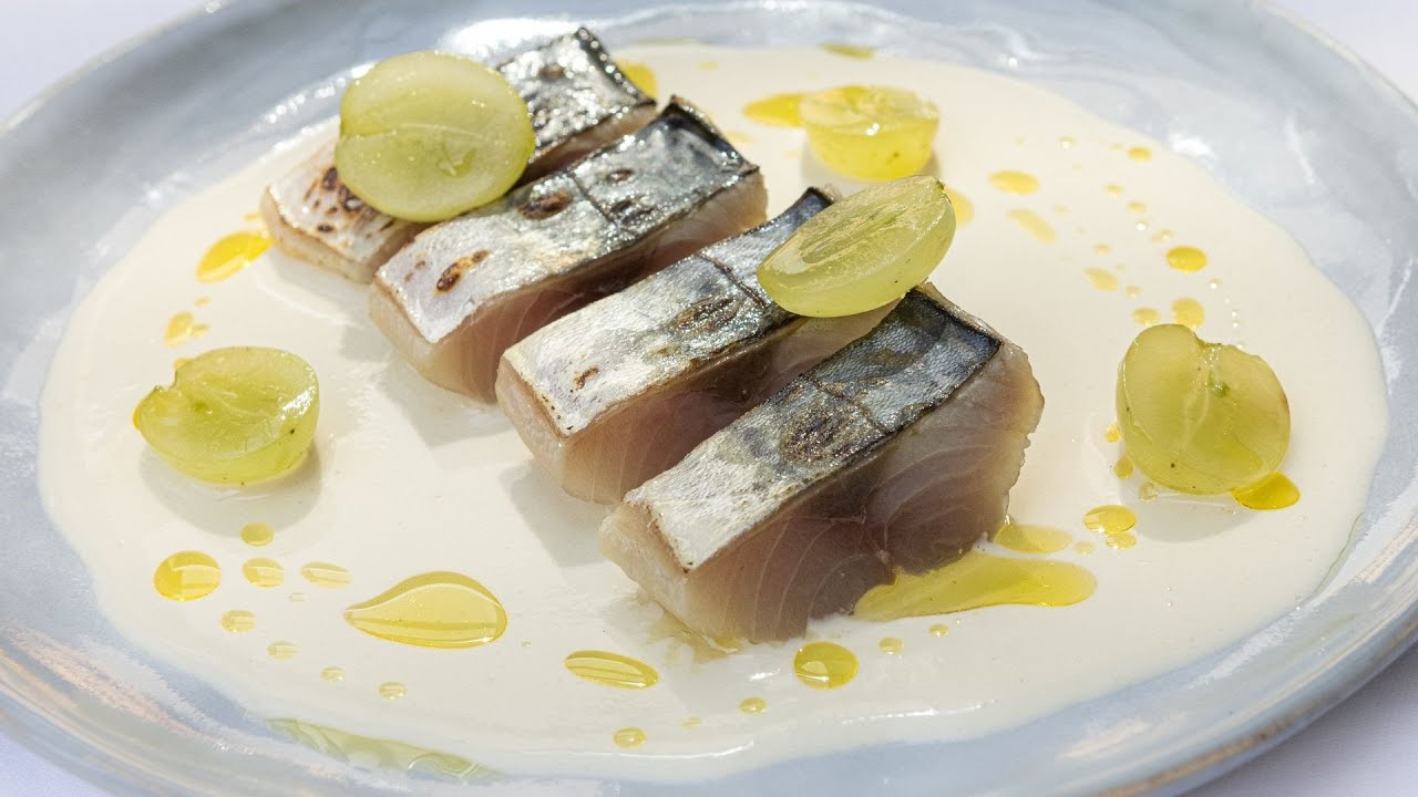 RECETTE #1 - Maquereau Mariné, Gaspacho blanc (Ajo blanco) et raisins frais - Fabrice Mignot