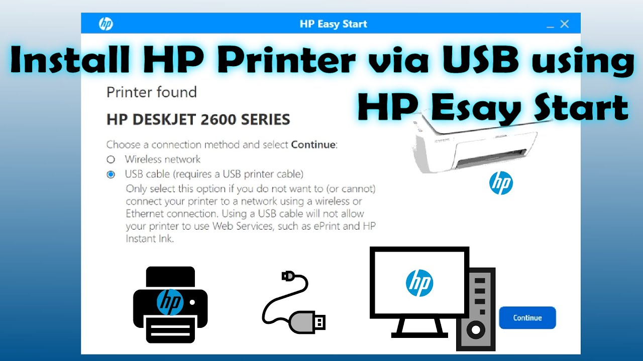 Установка принтера HP через USB с помощью HP Easy Start (серия DeskJet 2600)