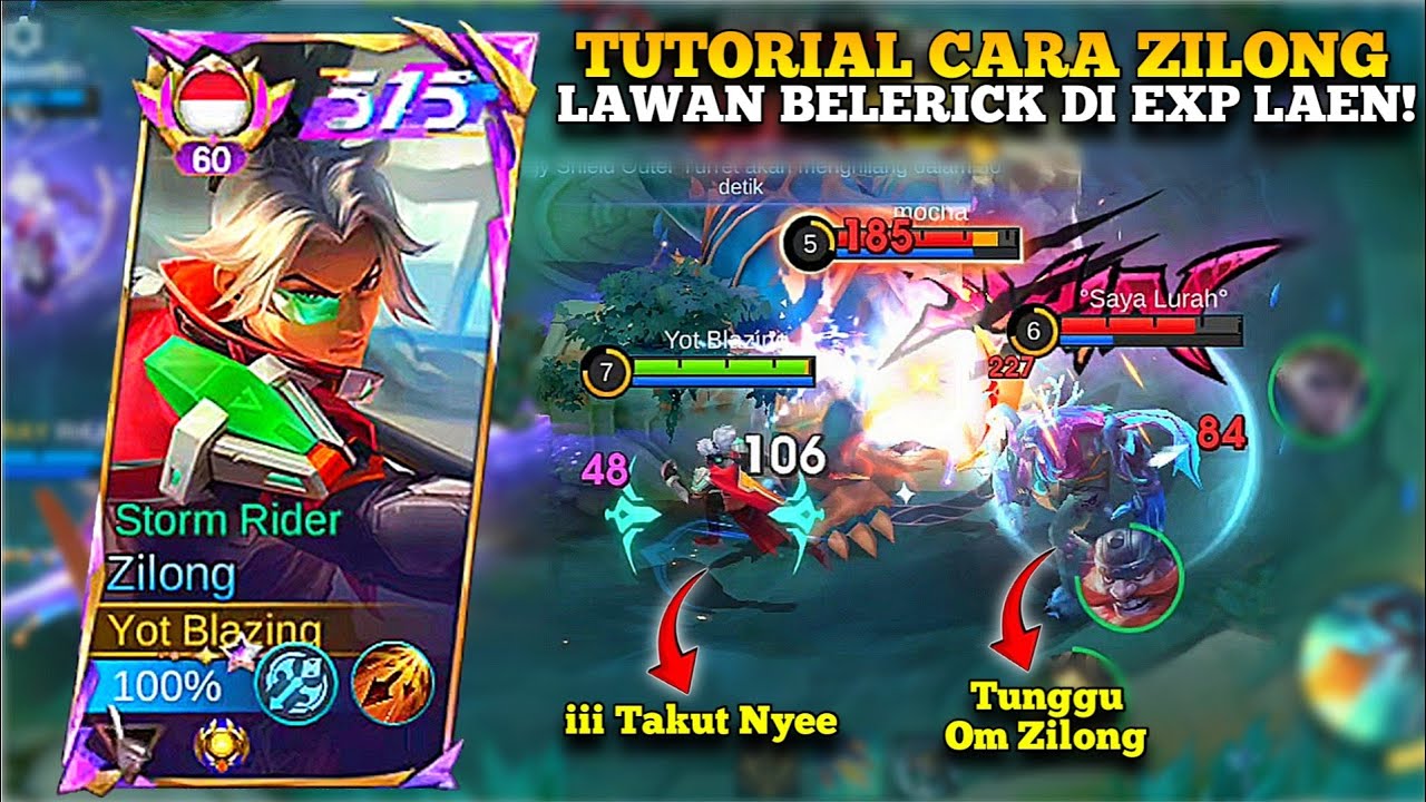 TUTORIAL CARA ZILONG LAWAN BELERICK DI EXP LANE!! 2 MATCH FUL MVP + MANIAC!!!