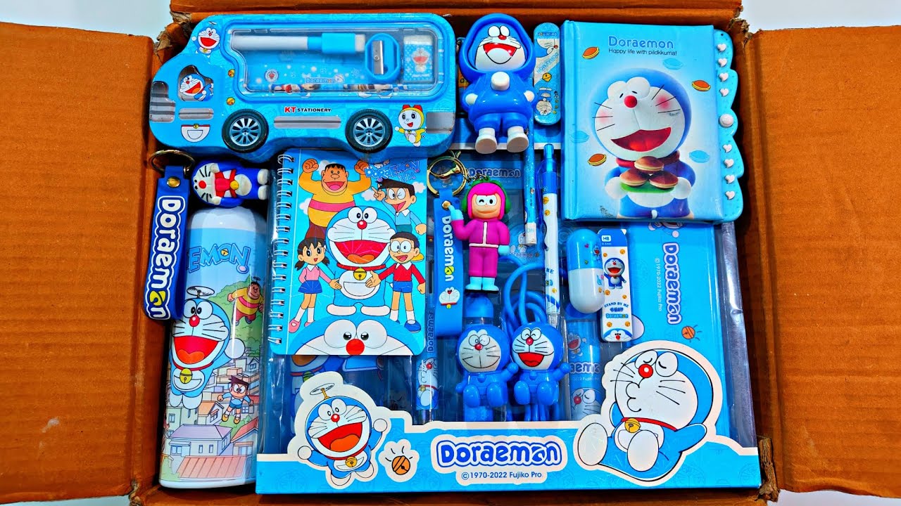 Unboxing Doraemon Stationery 📚, Doraemon Pencil box, Notebook, School kit, Pen, Pencil, Sharpener