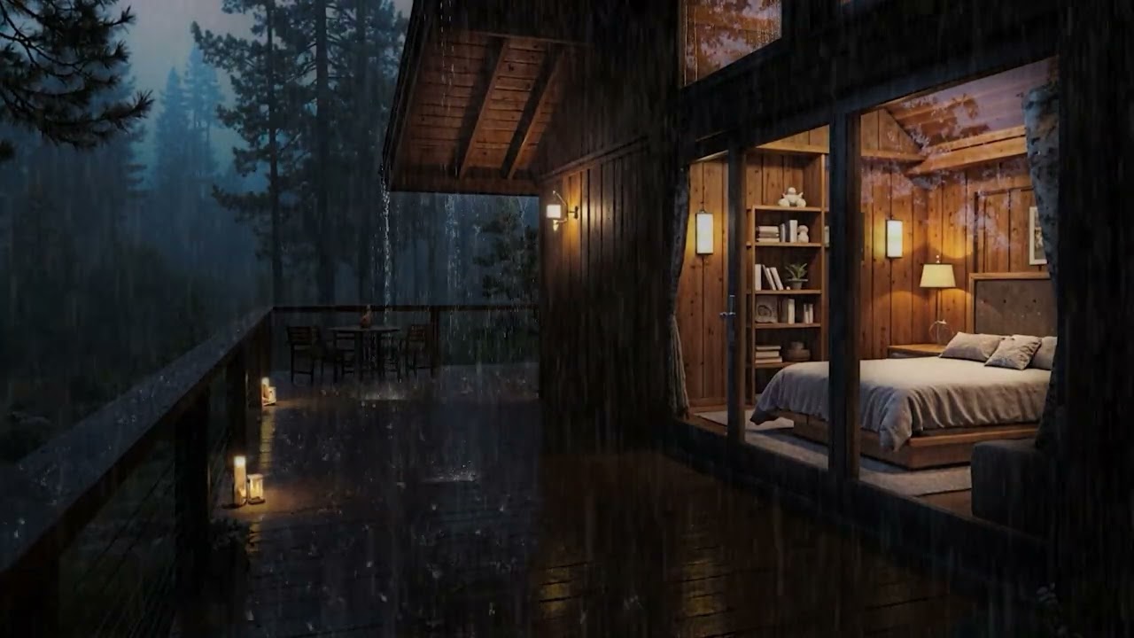 Gentle Rain Under Dark Forest Skies at a Cozy Cabin 🌧️🌲 | Deep Sleep Ambience
