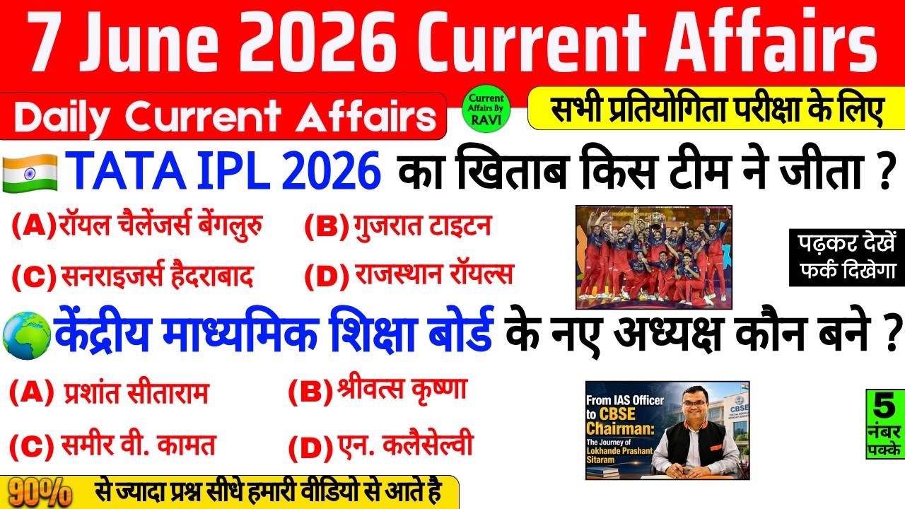 7 June 2026 Current Affairs | Current Affairs Today | Current GK SSC Railway UPSC BPSC GRUP D NTPC