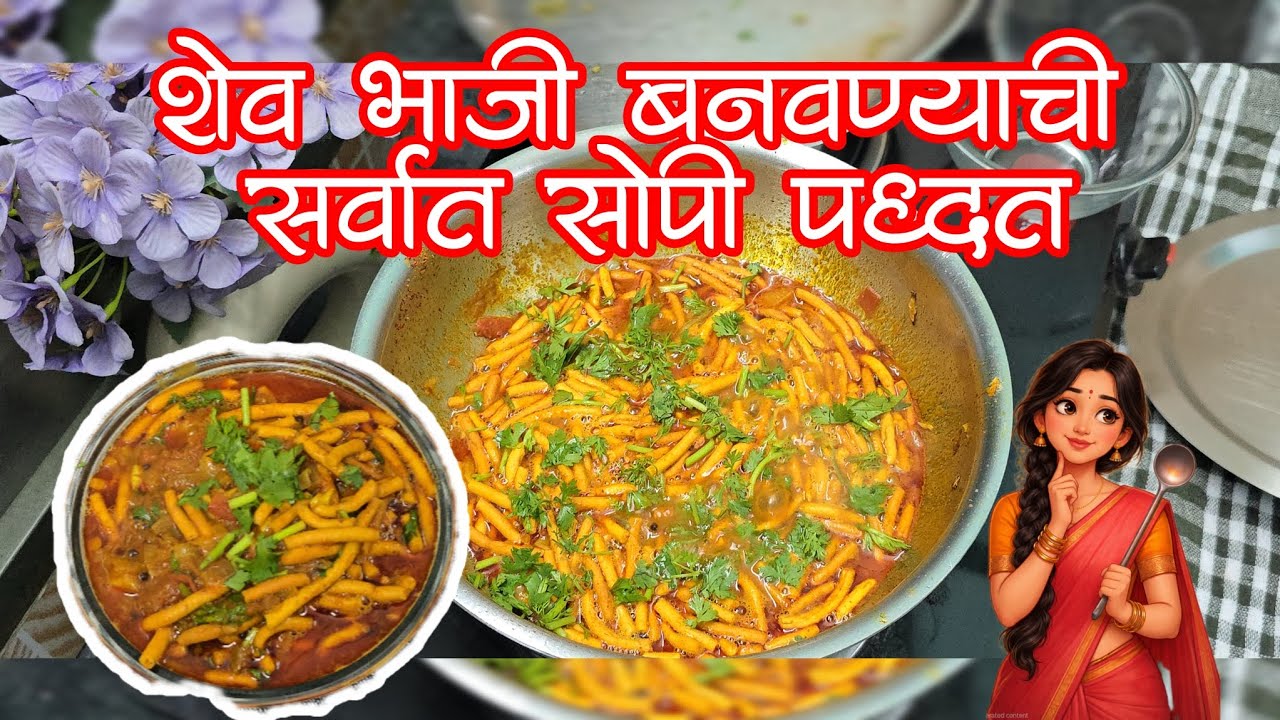 शेव भाजी बनवण्याची  सर्वात सोपी पद्धत कमी साहित्यात आणि कमी वेळात होणारी 