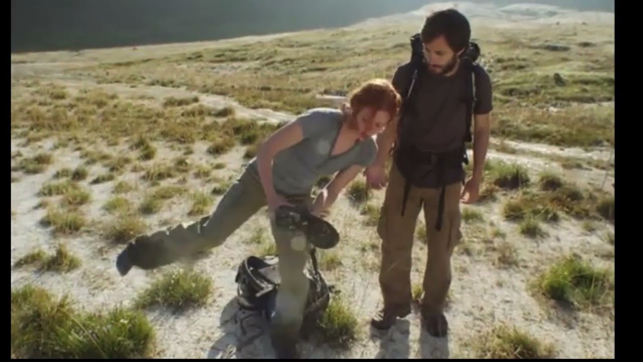 Woman Has a Rock in her Hiking Boot and Takes it Off (Movie Scene) [Socks]