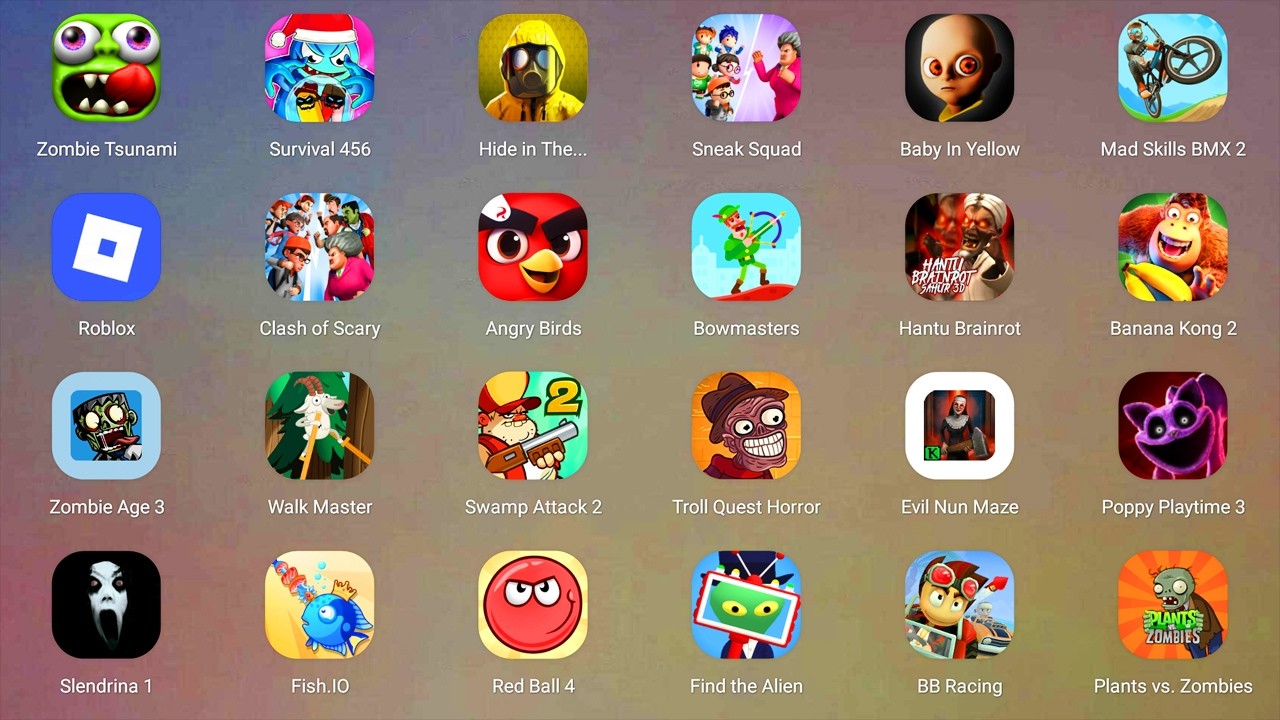 Roblox,The Baby In Yellow,Barry's prison run,Hide in The Backrooms,Beach Buggy Racing 2,Zombie Tsuna