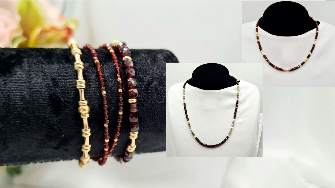 Украшения из граната. Собираю бусы, чокер и три браслета.