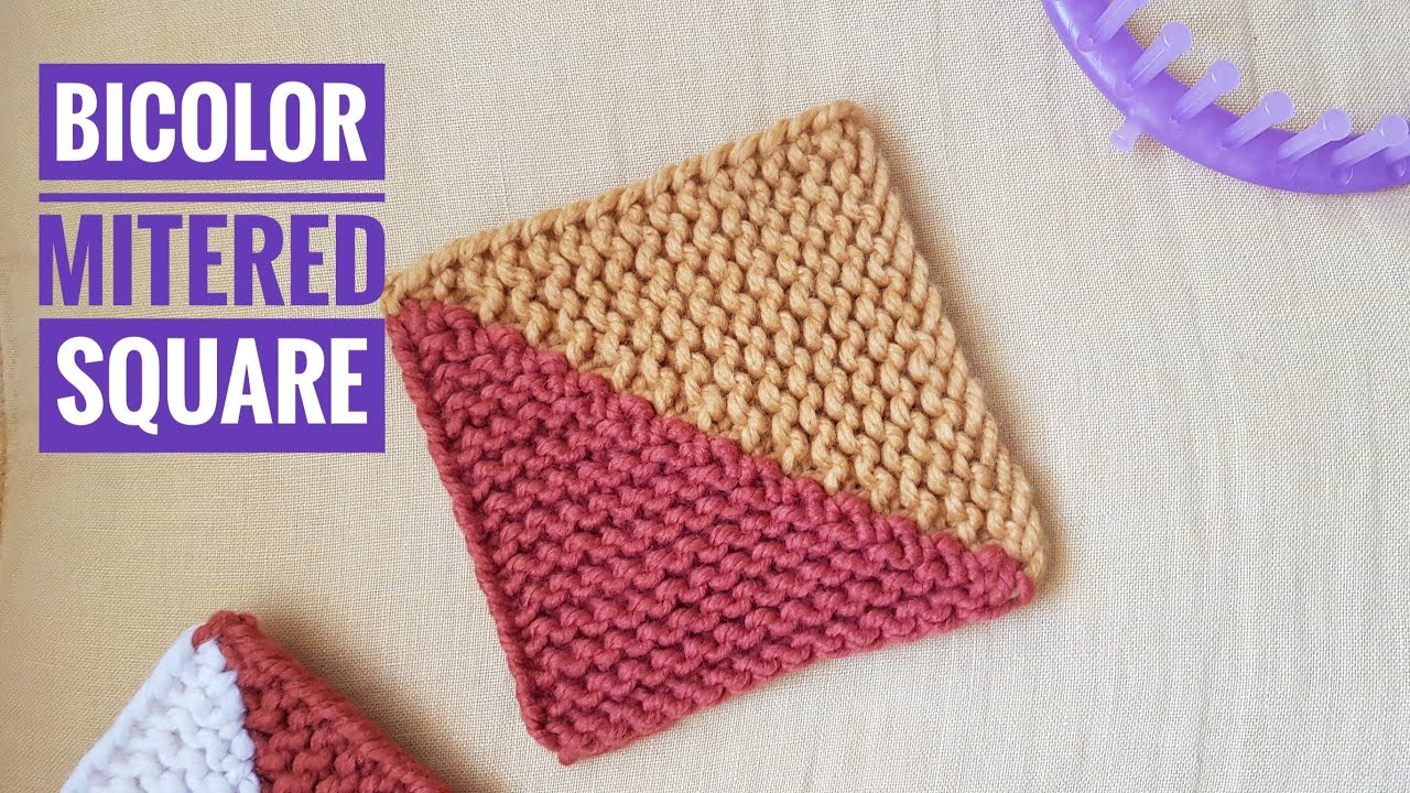 How to Loom Knit a Bicolor Mitered Square (DIY Tutorial)