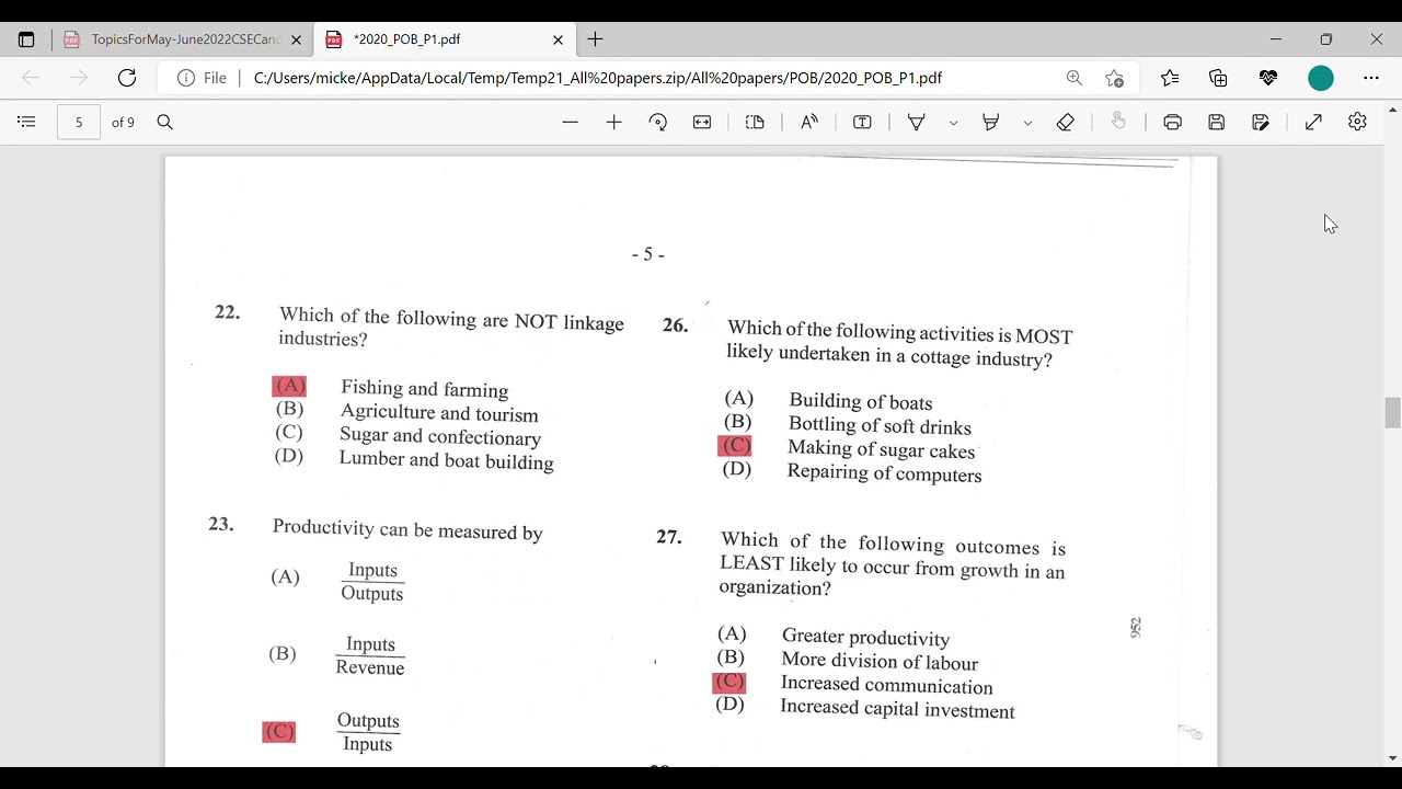 CSEC PRINCIPLES OF BUSINESS MAY/JUNE 2020 PAPER 1 SOLUTIONS