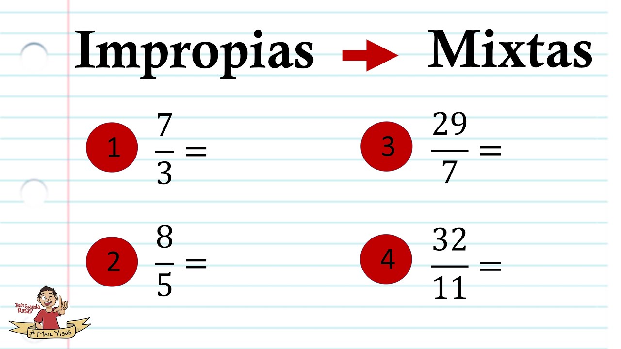Conversi&oacute;n de fracciones impropias a mixtas. Paso a paso. #En3Minutos