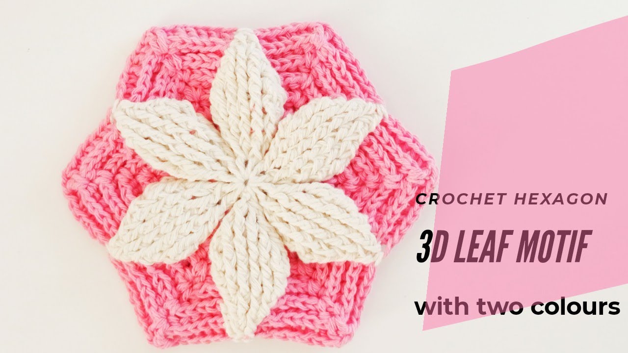 Crochet Hexagon 3D Leaf Motif With Two Colors