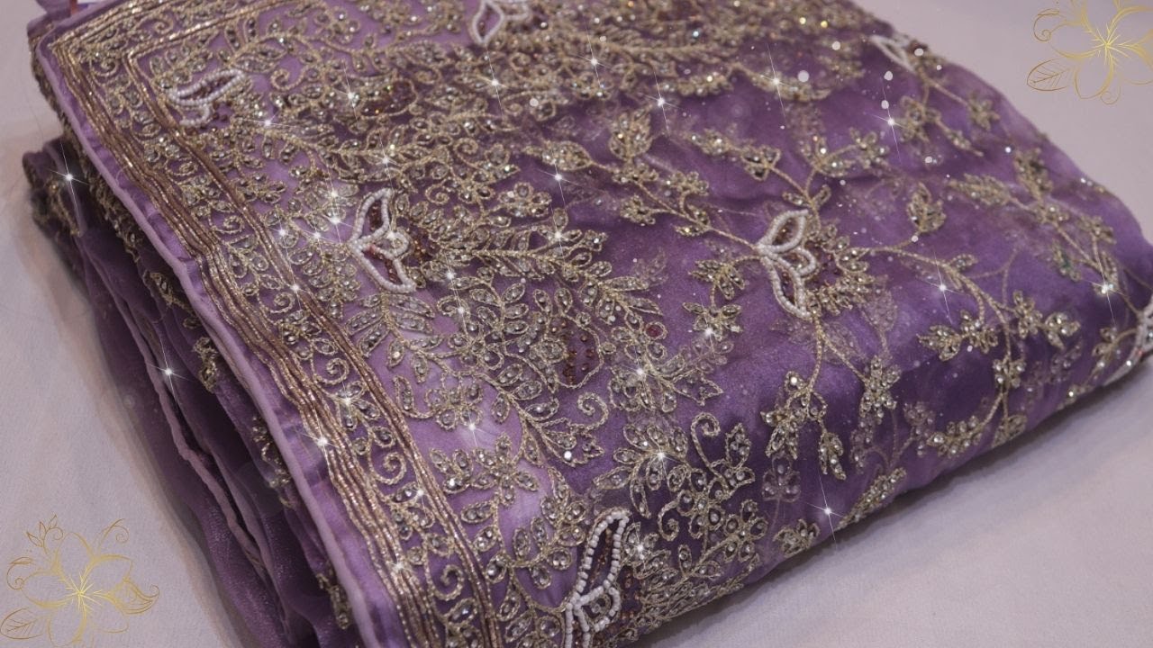 ARNG-4169 "The Lilac" Premium Designer Saree||Twill Net Fabric||Crystals||Zari||Zardozi||Pearls