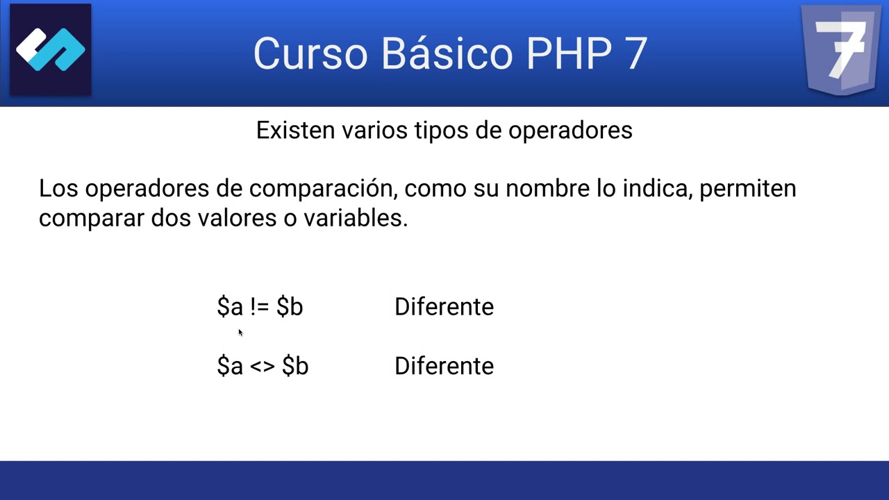 Tipos de operadores en PHP 7
