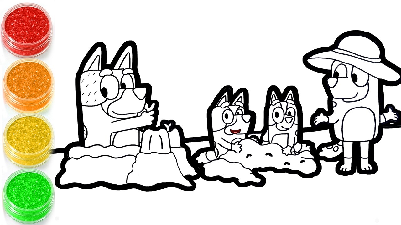 How to Color Bluey's Family at the Beach - Bluey Drawing and Coloring Page