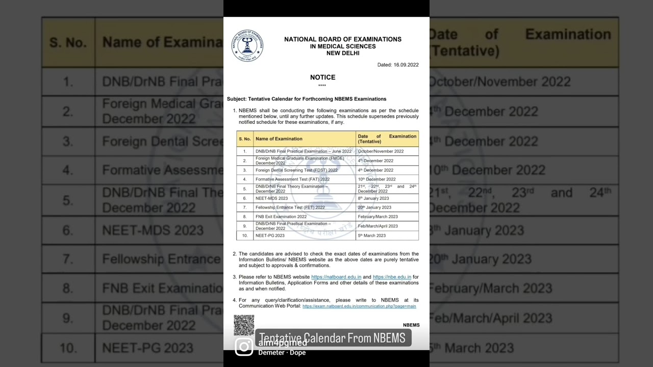 Tentative Calendar From NBEMS