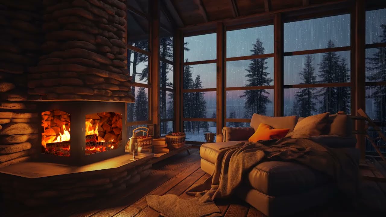 Heavy Rain and Crackling Fireplace Sounds for Deep Sleep, Relaxation and Stress Relief Tonight