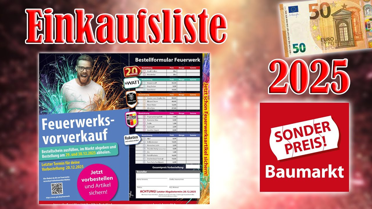 Sonderpreis Baumarkt Feuerwerk Einkaufsliste/Kaufberatung 2025 | 50 Euro [FULL HD]