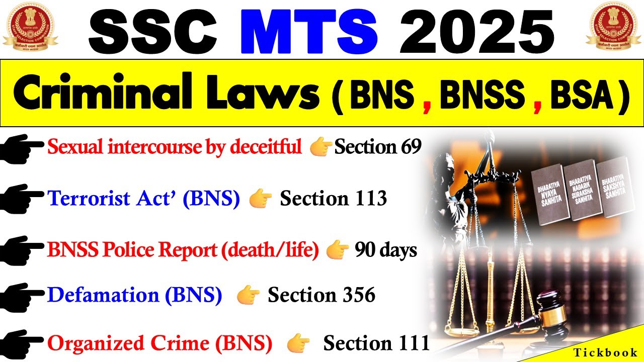 New CRIMINAL LAWS (BNS, BNSS, BSA) GK MCQ For SSC MTS 2025 🔥 | GK For SSC MTS 2025 | SSC MTS GK GS