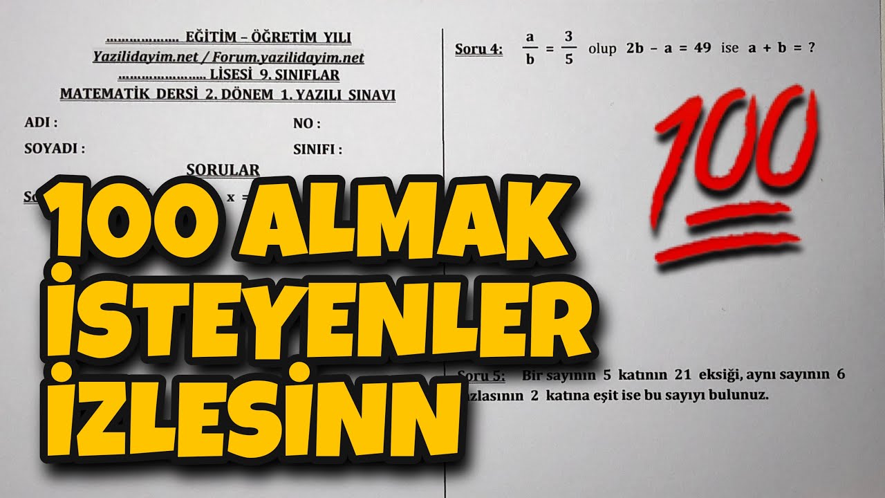 9.Sınıf Matematik 2.Dönem 1.Yazılı