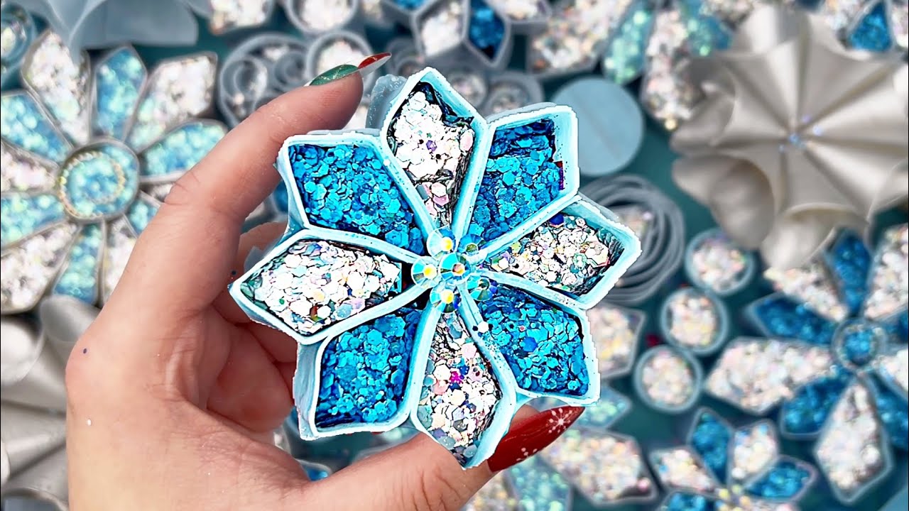 WINTER BLUE ODDLY SATISFYING ASMR VIDEO CRUSHING FOAM SOAP GLITTER BOXES with starch clay cracking 