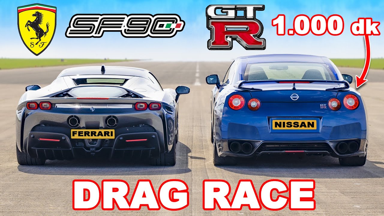 Ferrari SF90 v Nissan GT-R 1.000 dk: DRAG RACE