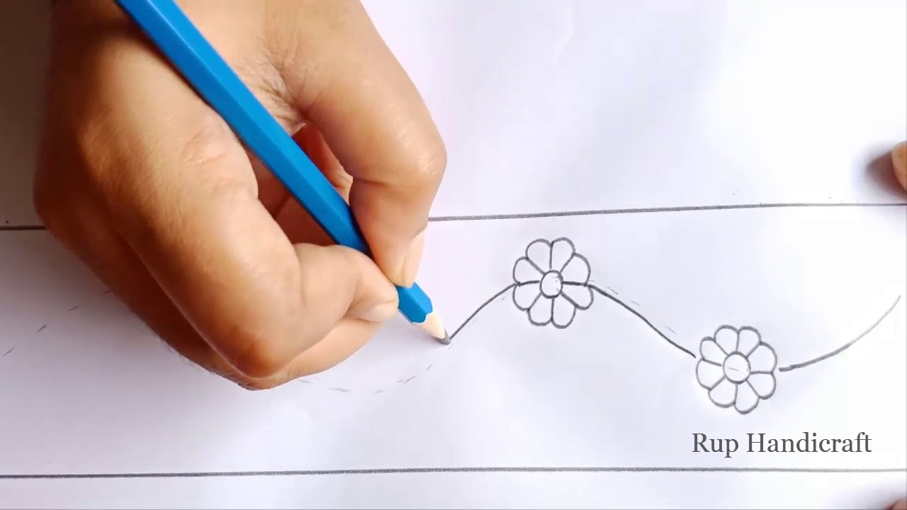 Drawing Tutorial-21,Simple Borderline Design Drawing for Dresses by Rup Handicraft