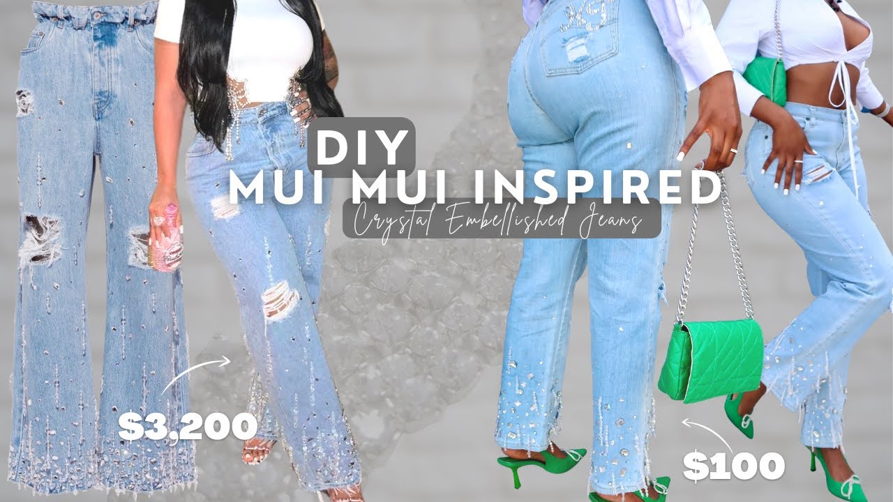 DIY DESIGNER INSPIRED DENIM | CRYSTAL JEANS | DIY RHINESTONE JEANS | AS SEEN ON THEREALKYLESISTER