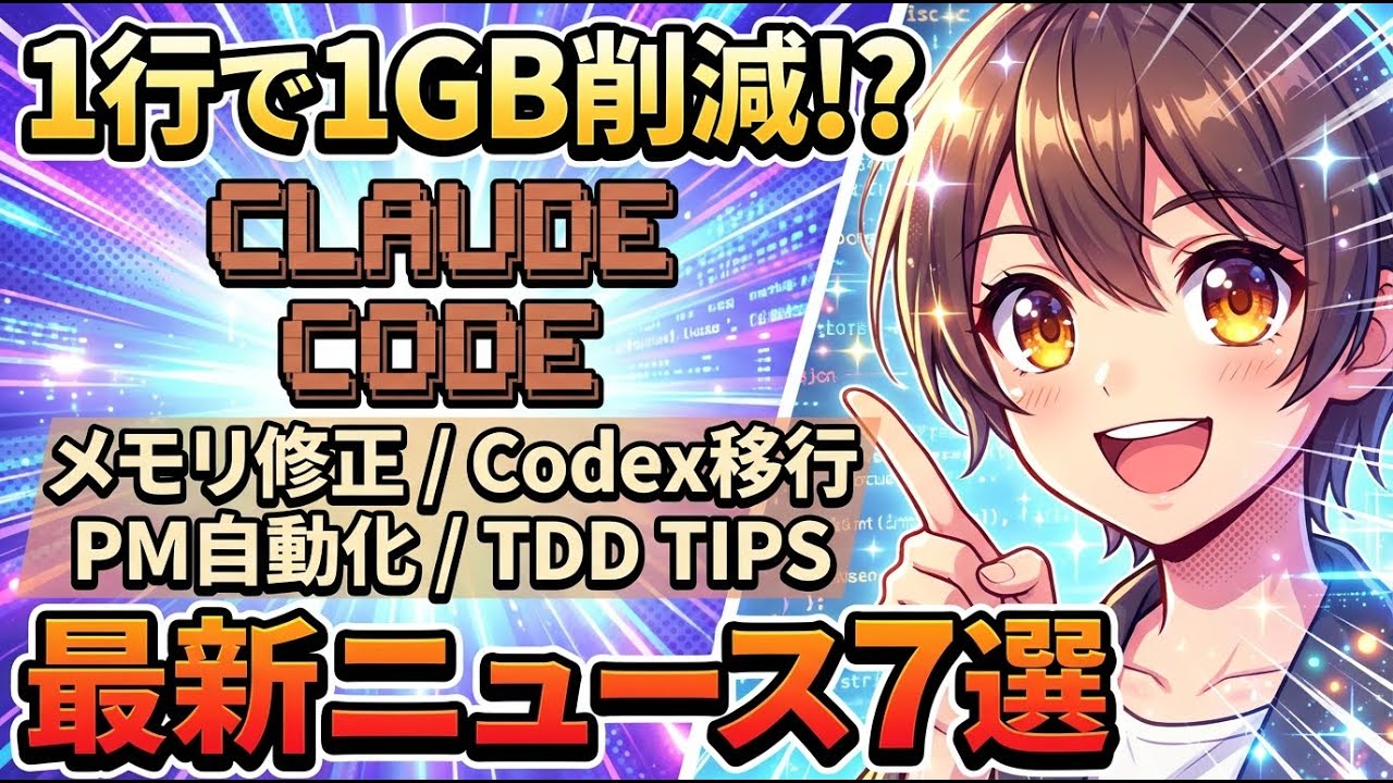 【Claude Code】1行で1GB削減!? 最新ニュース7選｜メモリ修正・Codex移行論争・PM自動化・TDD TIPS【2026年2月2日】