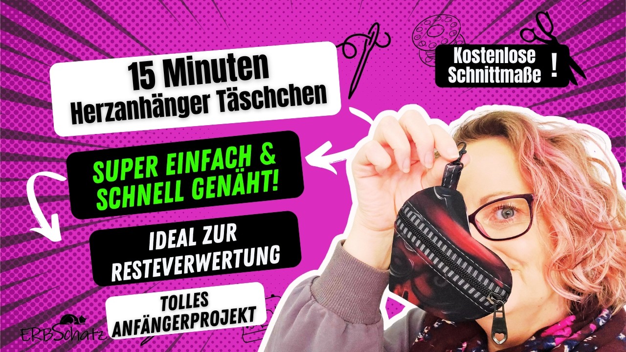 15 Minuten Herzanhänger Täschchen, schnell genähtes Resteprojekt, super für Nähanfänger