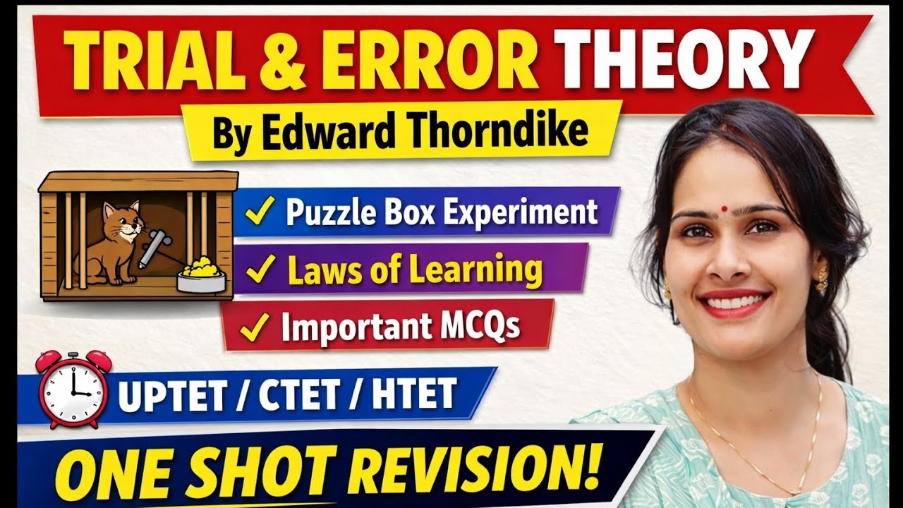 Trial and Error Theory One Shot | Thorndike law of learning {primary &secondary}| CDP | UPTET 2026