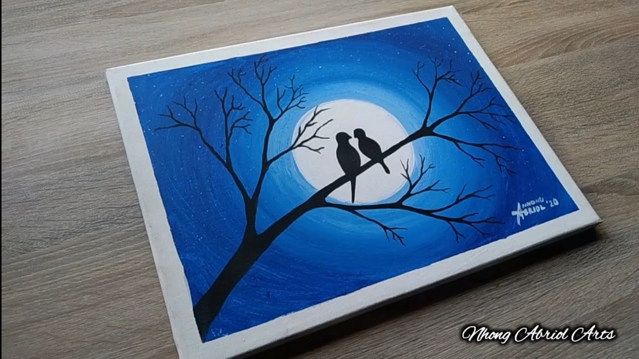 LOVE BIRDS /Acrylic painting on canvas / Step by step
