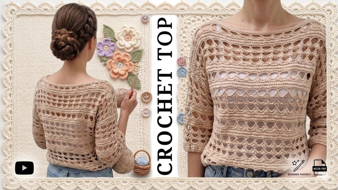 NR/66 TOP Ażurowa Bluzka Piramidka na szydełku/ Crochet Top sweater