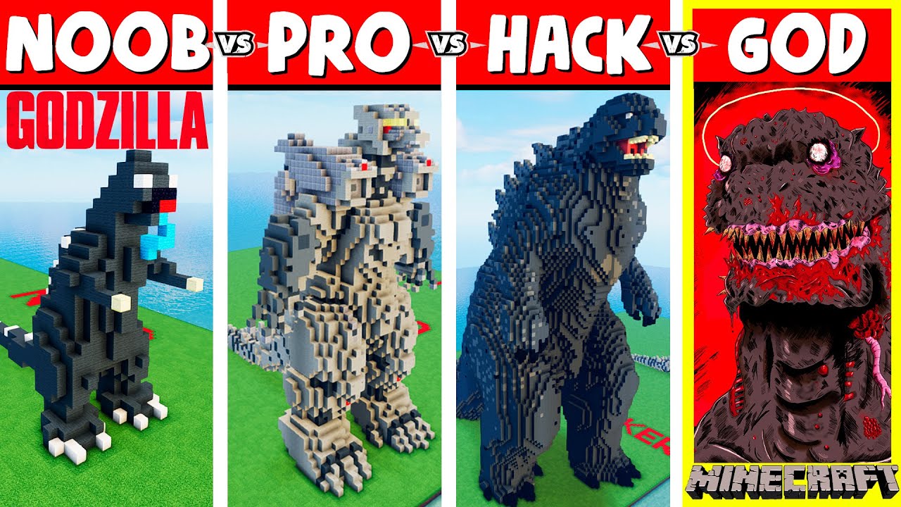 Minecraft Battle: NOOB vs PRO vs HACKER vs GOD: GODZILLA BUILD CHALLENGE in Minecraft / Animation