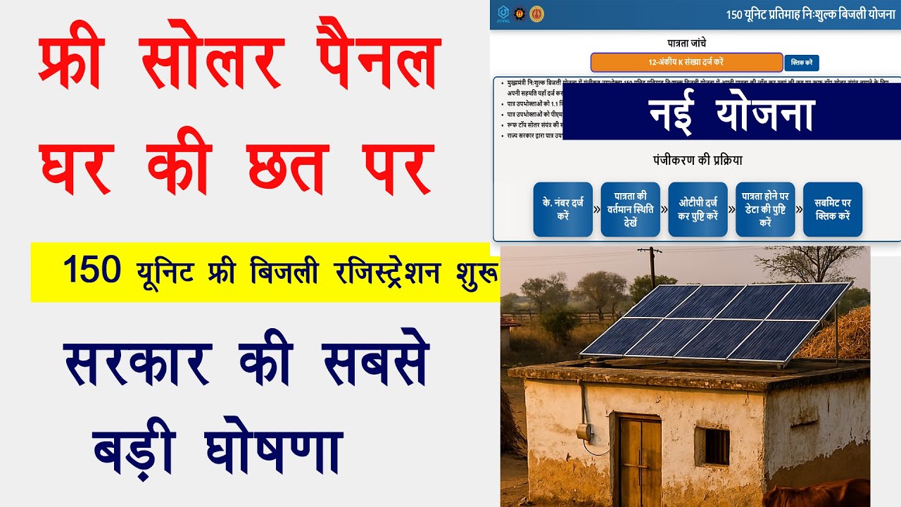 150 unit free electricity in rajasthan registration & फ्री सोलर पैनल रजिस्ट्रेशन फॉर्म online