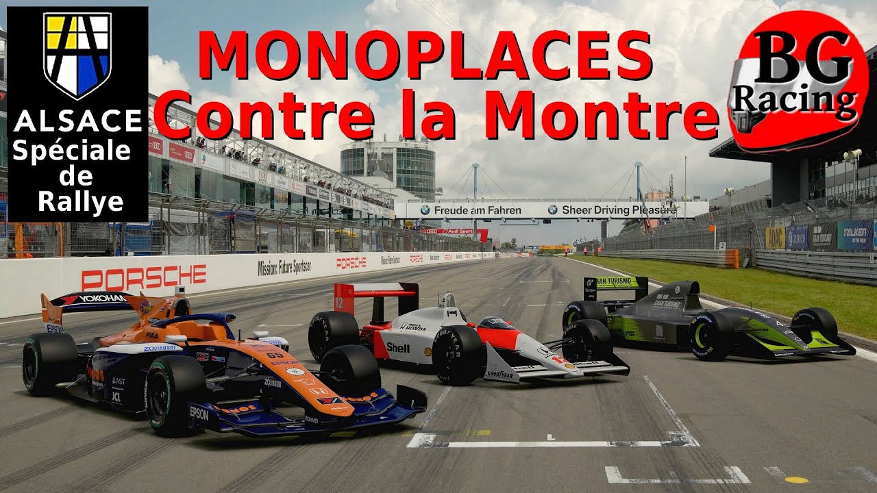 4 Monoplaces en chrono sur une route d'Alsace. GT7.