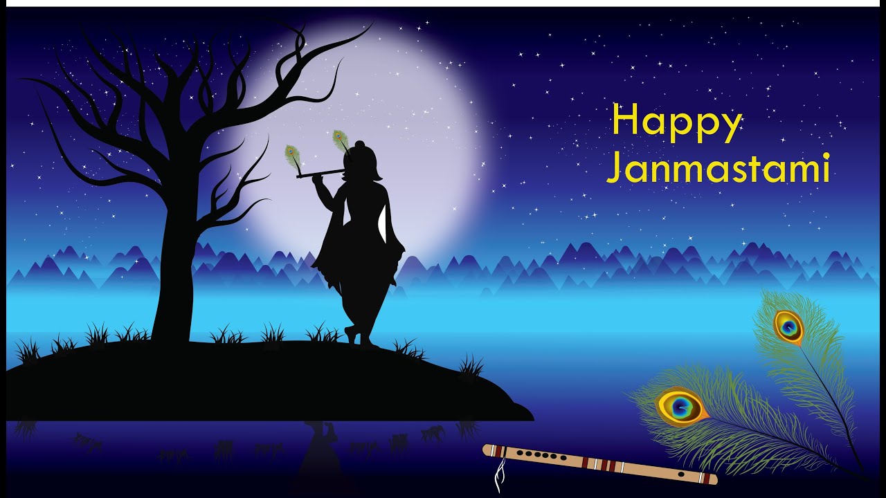 Happy Krishna Janmashtami drawing in night Silhouette illustration || Adobe Illustrator tutorial