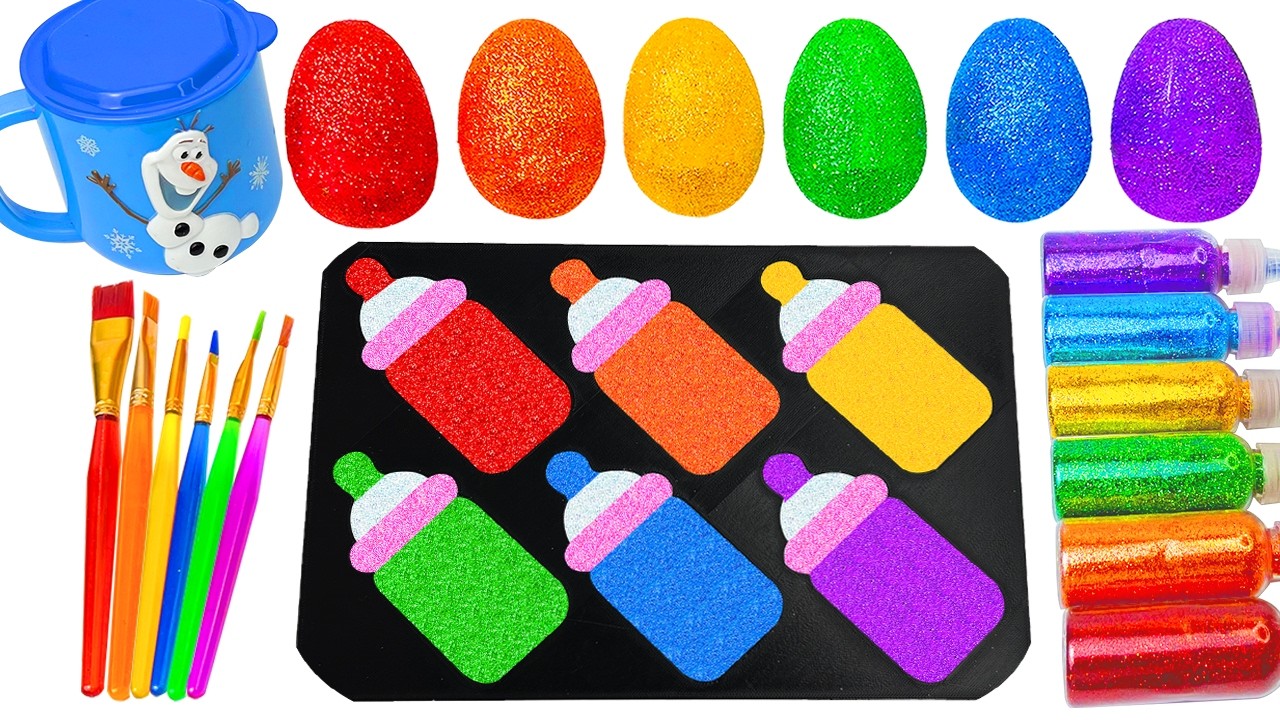 Satisfying Video l How to make Rainbow Oddly's 6 BOTTLE MILK  With Lollipop FROM Glitters Slime ASMR