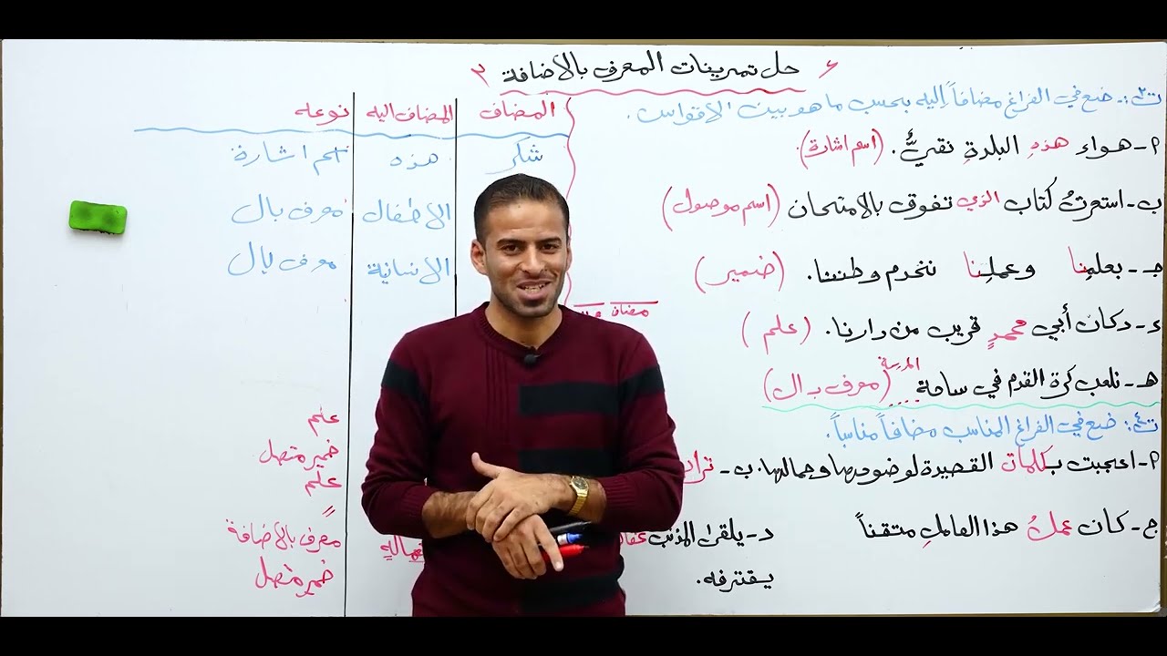 حل تمارين المعرف بالإضافة للأول المتوسط