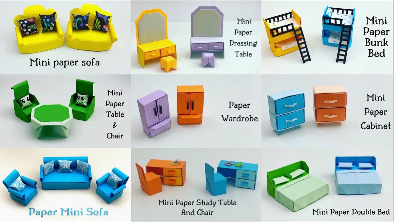 9 EASY MINI PAPER FURNITURE CRAFT IDEAS | Paper Craft/ Doll House Craft Ideas/ school hacks/ Origami