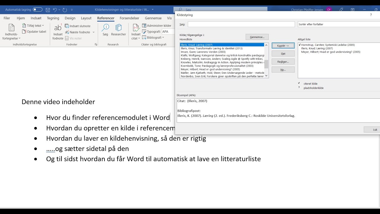 Sådan laver du kildehenvisninger og litteraturliste i Word