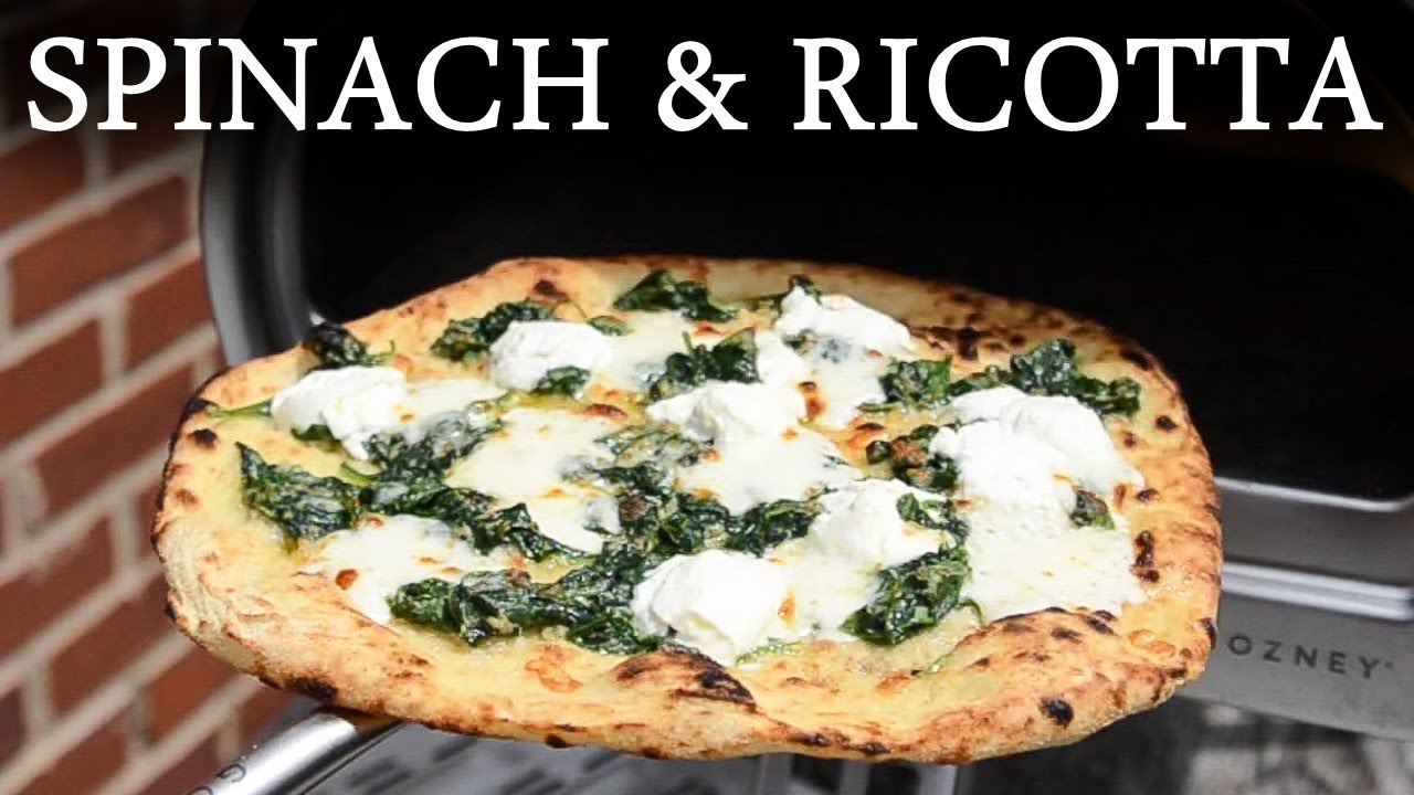 White Pizza Recipe With Garlic Sautéed Spinach & Ricotta Cheese (Thin Crust) In Gozney Roccbox