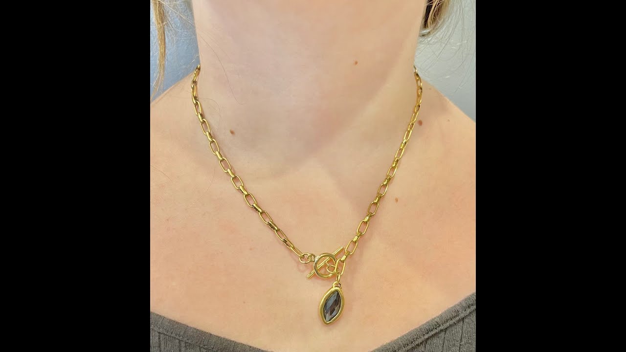 17 Inch Chunky Gold Crystal Navette Pendant Necklace