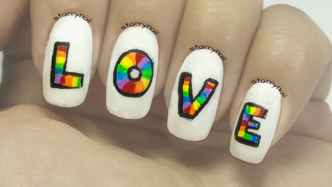 Rainbow Love [Freehand Nail Art]