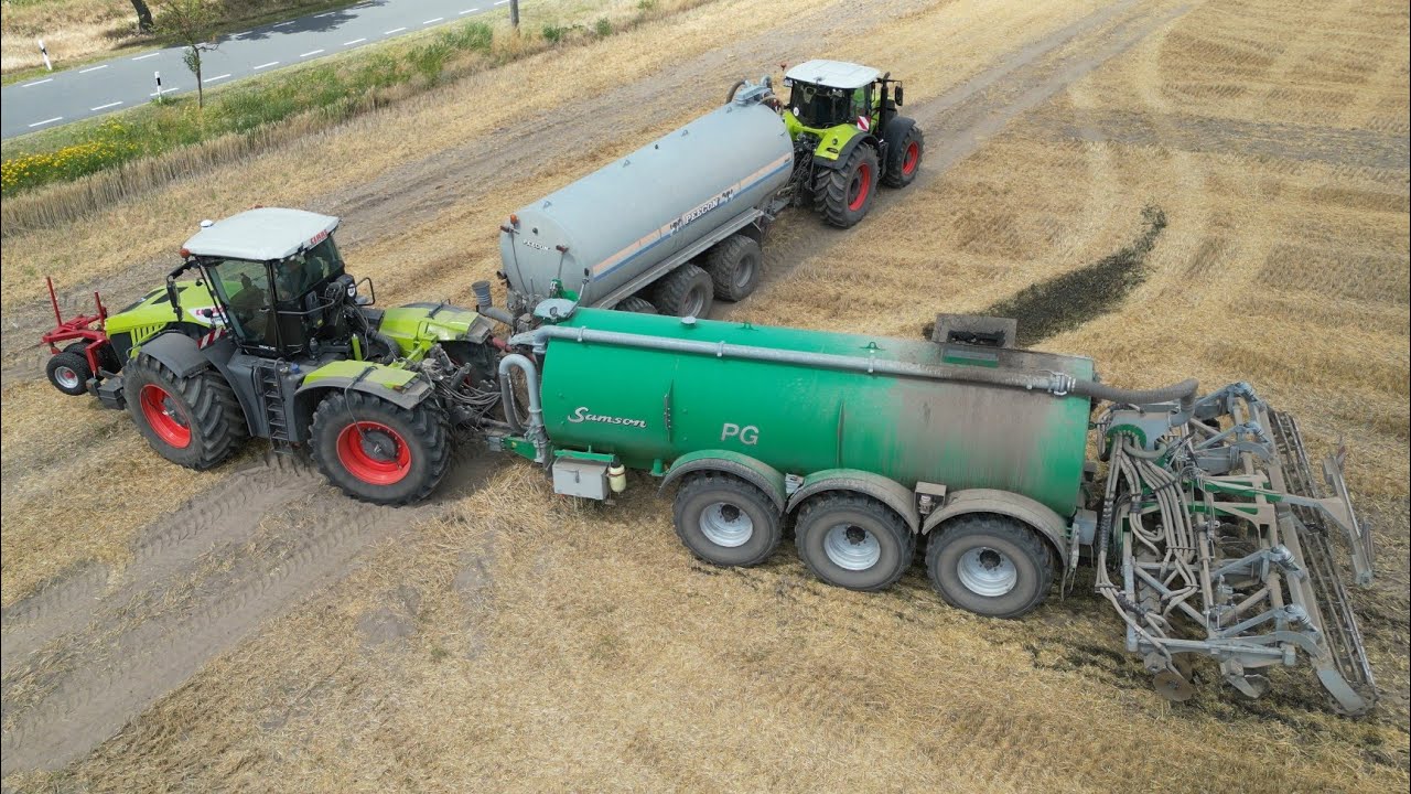 CLAAS XERION 4200 mit SAMSON PG Fass / Zubringer CLAAS AXION 870 & PEECON Fass / Gärreste / 4K