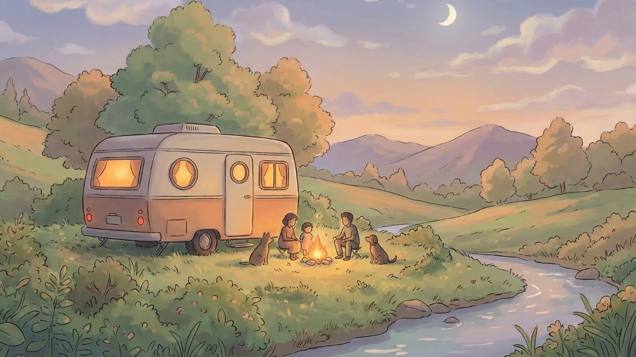 A Quiet Family Camping Trip in Our Mobile Home 🏕️ | Ghibli-Style Animation | Ghibli-Style Video