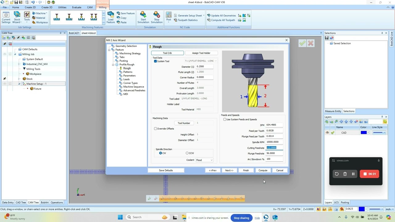 BobCAD CAM V36 Getting Started - CAM Tree and Profile Cutting