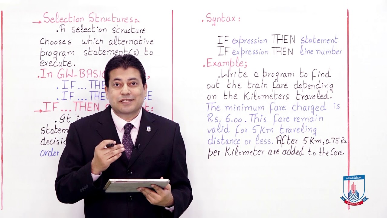 Class 10 - Computer Studies - Chapter 3 - Lecture 4 Selection Structures - I - Allied Schools